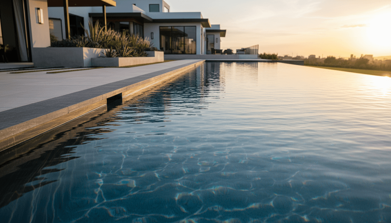 Residential backyard in East Islip with newly built in-ground swimming pool