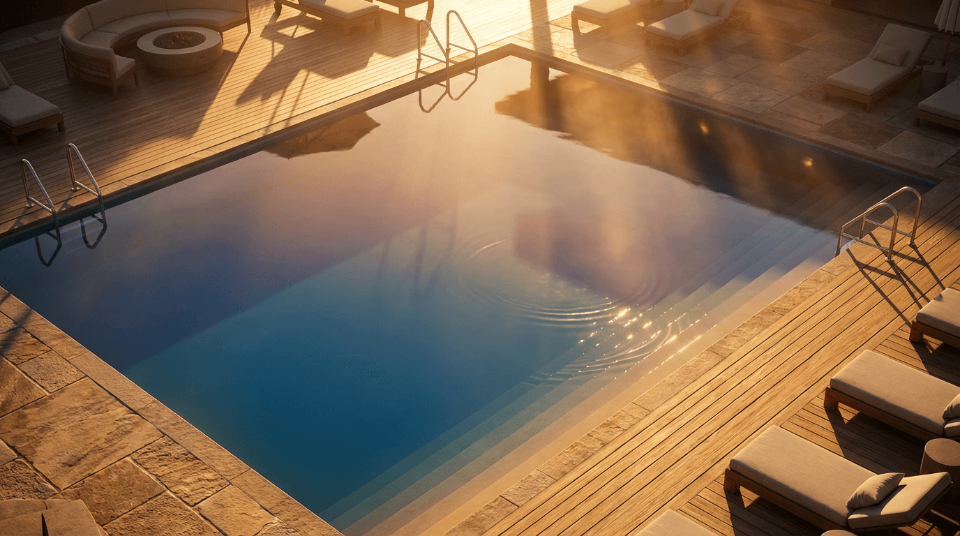 Freshly renovated backyard pool with clear blue water